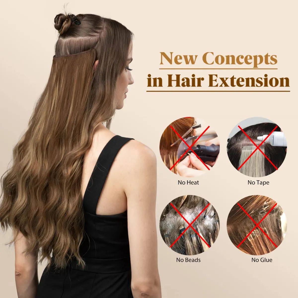 Synthetic Wave Invisible Clip in Hair Extensions Fish Line Ombre Natural Blonde One Piece Hairpiece Fake Hair Piece