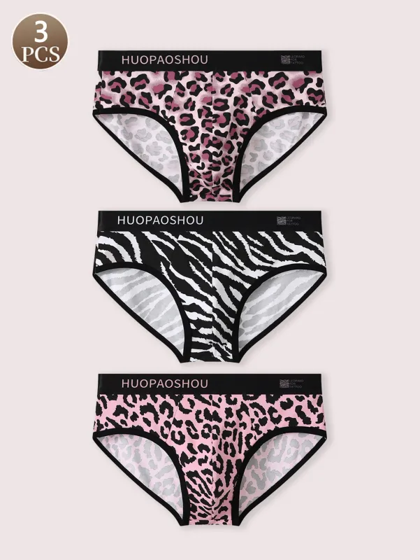 3PCS Cotton men's underwear Sexy leopard print men's triangle pants Men's fashionable personality comfortable loose brief