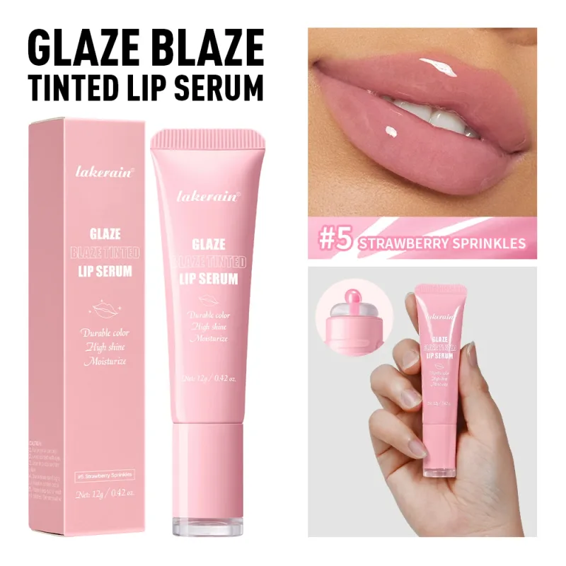 Tinted Lip Serum Glaze Moisturizing High Shine Durable Color Hydrating Lip Care Dewy Peachy Non-Sticky Lip Treatment Soft Makeup