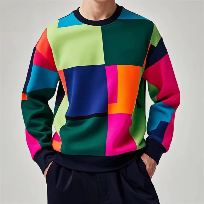 Fall Fashion Pullover Sweatshirt For Men 3d Colorful Geometry Graphic Print Round Neck Neck Hoodies Pullover Casual Male Clothes — image 6