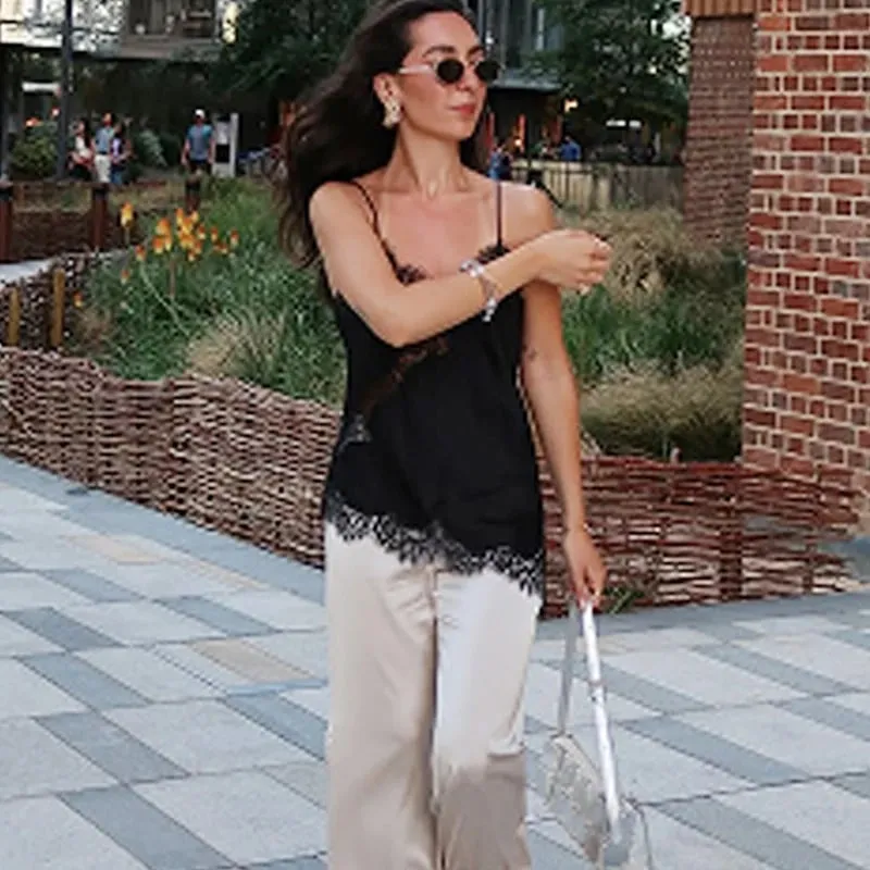 Lace Asymmetrical Top Women Tanks & Camis Summer 2025 Black Slip Sleeveless Top Ladies y2k Backless Off Shoulder Camisole — image 6