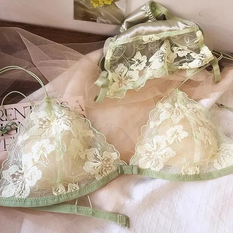 Pháp Hốc Bộ Đồ Lót Ren Lưới Thêu Tam Giác Cúp Không Dây Áo Bralette Retro Ren Mỏng Gợi Cảm Áo Ngực Thoải Mái USA Tushy MOYISU — image 2