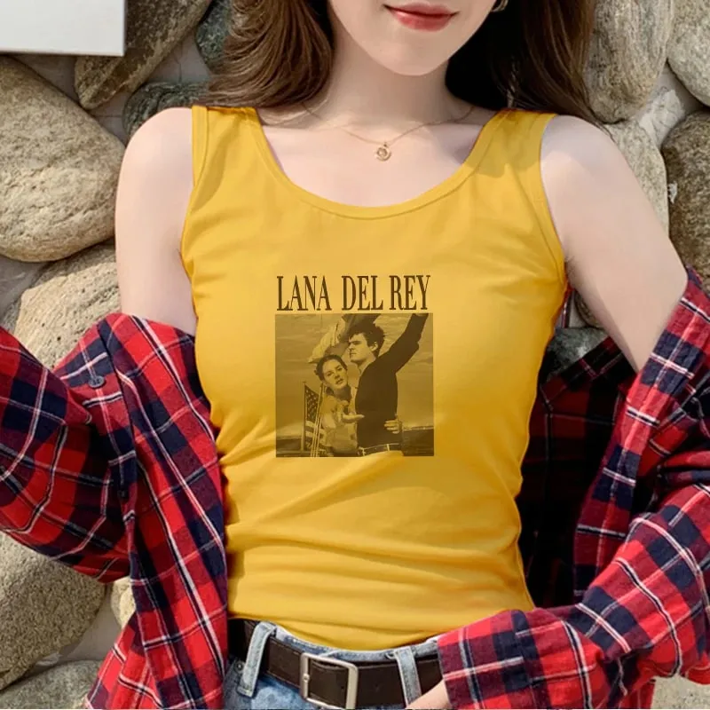 White Basic Knitted Tank Women Summer Vintage Sleeveless Camis Lana Del Rey Ldr Sailing Graphic Print Crop Tops Streetwear Tees — image 8