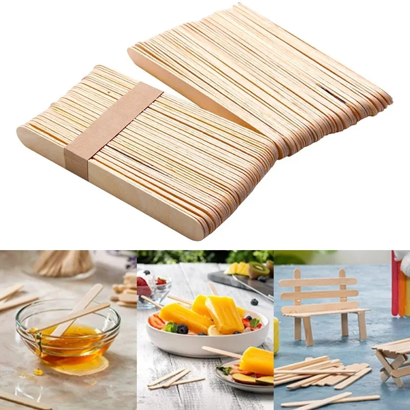 50/100pcs Ice Cream Sticks Wooden Popsicle Sticks Hand Crafts DIY Wooden Decoration — image 1