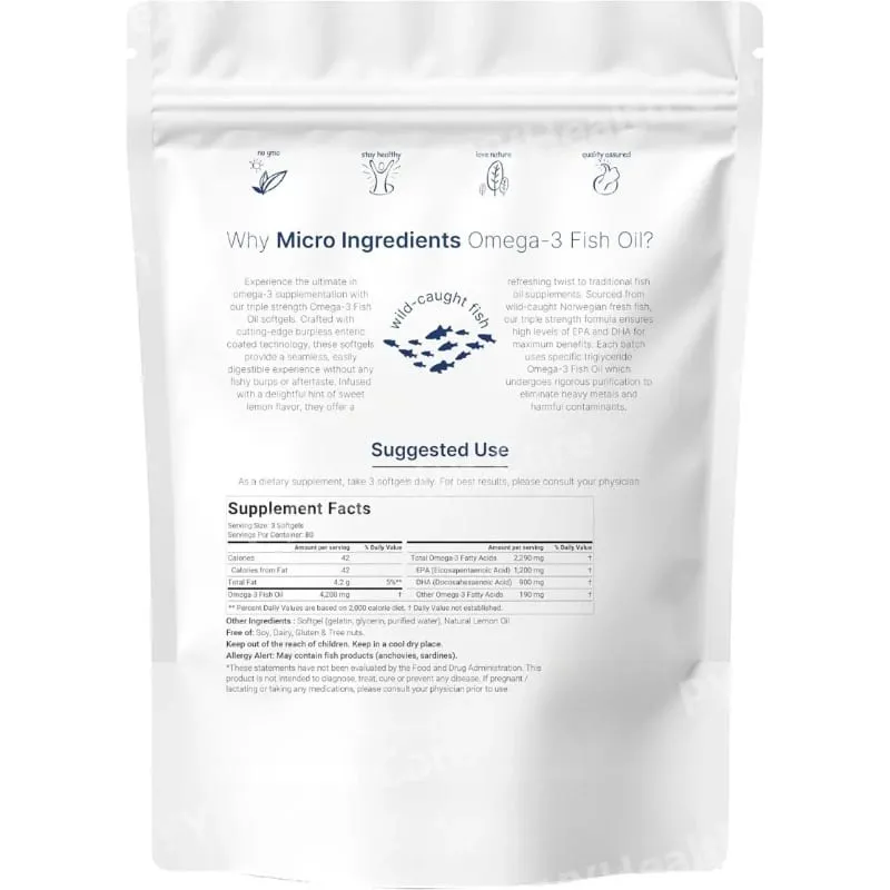 Suplementos de óleo de peixe ômega 3 de força tripla 4200 mg Burpless com sabor de limão EPA 1200 mg DHA 900 mg 240 cápsulas gelatinosas — image 6
