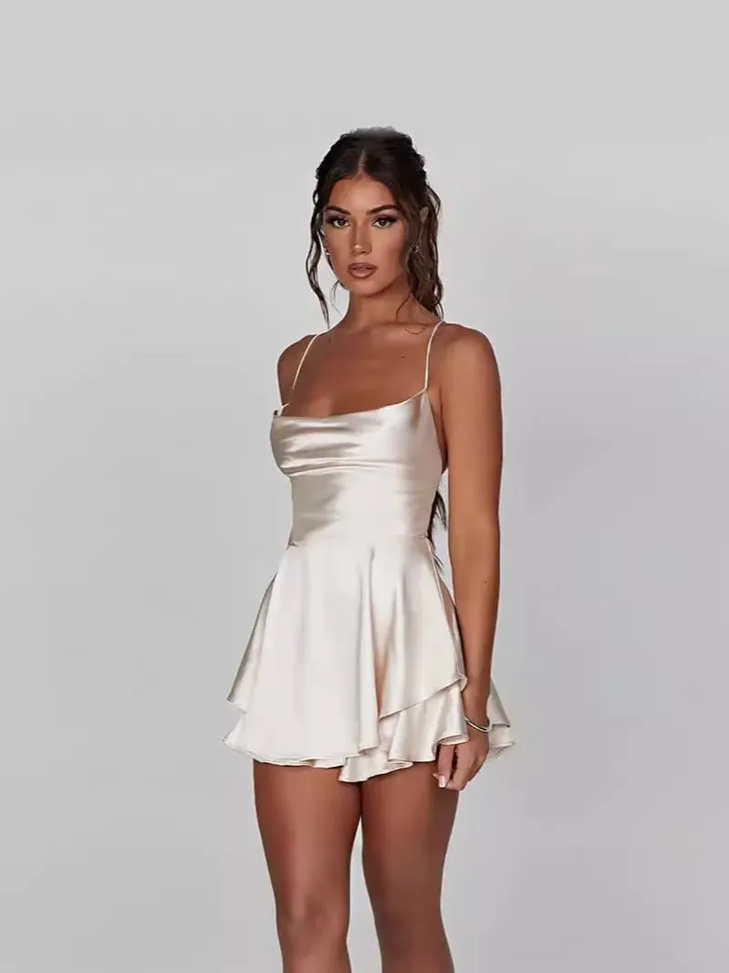 2024 Summer New Sexy Slim Fit and Slim Off Back Solid Color Suspended Dress and Pants — image 4