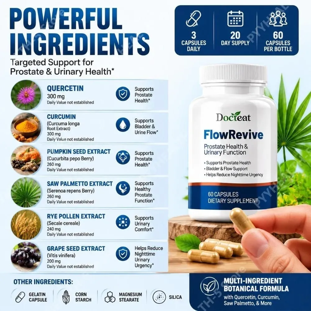 Suplemen Saw Palmetto Prostat untuk Lelaki Kapsul FlowRevive dengan Ekstrak Biji Labu Menyokong Kesihatan Pundi Kencing 60 Kiraan