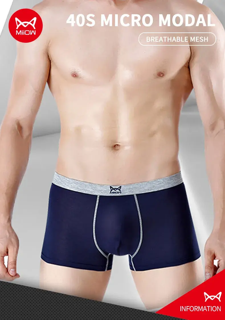 MiiOW 3pcs 40S Modal Men Boxers Underwear Breathable Mesh Men's Panties Boxershorts 3A Graphene Antibacterial Man Underpants 3256806622346870 — image 1