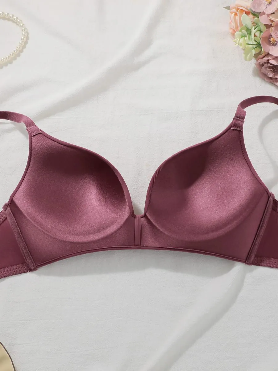 Set Bra Renda Warna Solid Bra Push Up Tanpa Kawat Wanita Nirkabel dan Celana Dalam Set 2 Potong Pakaian Dalam Nyaman Sehari-hari — image 4