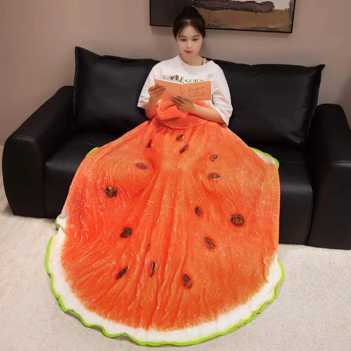 3D Lifelike Plush Chinese Cabbage Watermelon Blanket Simulation Stuffed Poached Egg Throw Pillow with Blanket 2 In 1 Cushion — image 4