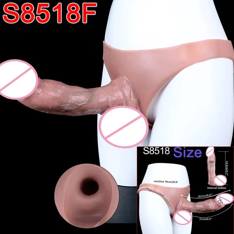 Mandlige Strap-On Long Hollow Dildo Ultra Realistic Penis Extend Sleeve Bukser насадка на член Mandlige Cock Cover Sexlegetøj — image 22