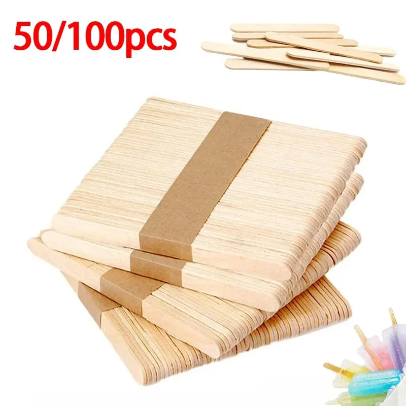 50/100pcs Ice Cream Sticks Wooden Popsicle Sticks Hand Crafts DIY Wooden Decoration — image 3