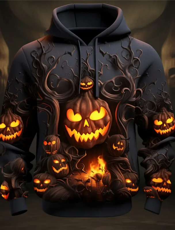 Halloween Men's Graphic Hoodie Pumpkin Prints Classic Casual 3D Pullover Holiday Fashion Hoodies Thin Style Long Sleeve Hooded — image 21