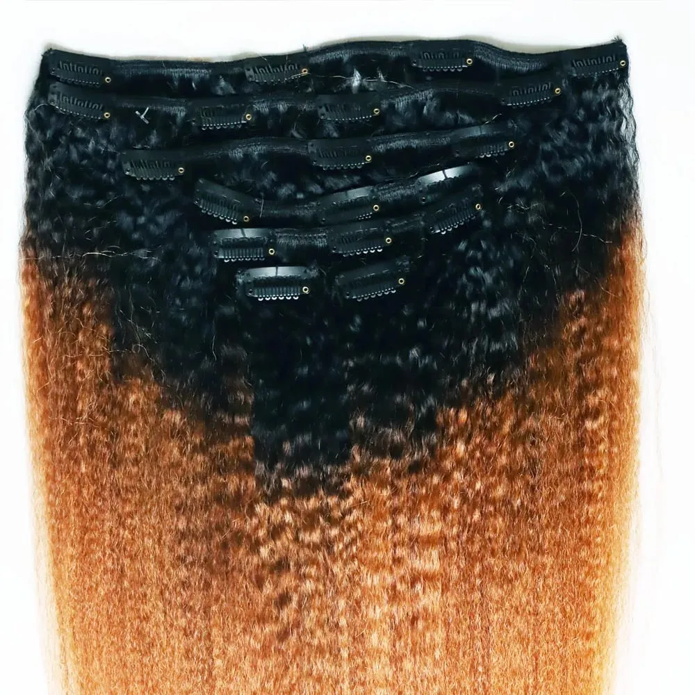 Ombre Two Tone 1B 30 Kinky Straight Human Hair Clip In Extensions Coarse Yaki Virgin Remy Indian Hair Clips In Hair