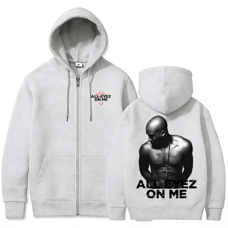 Rapçi Tupac 2pac All Eyez on Me Çapraz fermuarlı kapüşonlu kıyafet Erkek Kadın Hip Hop Moda Fermuarlı Kapüşonlular erkek Rahat Büyük Boy streetwear — image 5
