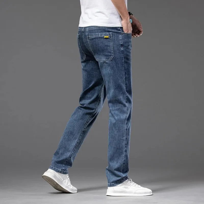 2026 Summer New Men's Thin Jeans Elastic Waist Loose Straight Comfortable Casual Denim Pants Brand Trousers Plus Size 42 44 46 — image 3