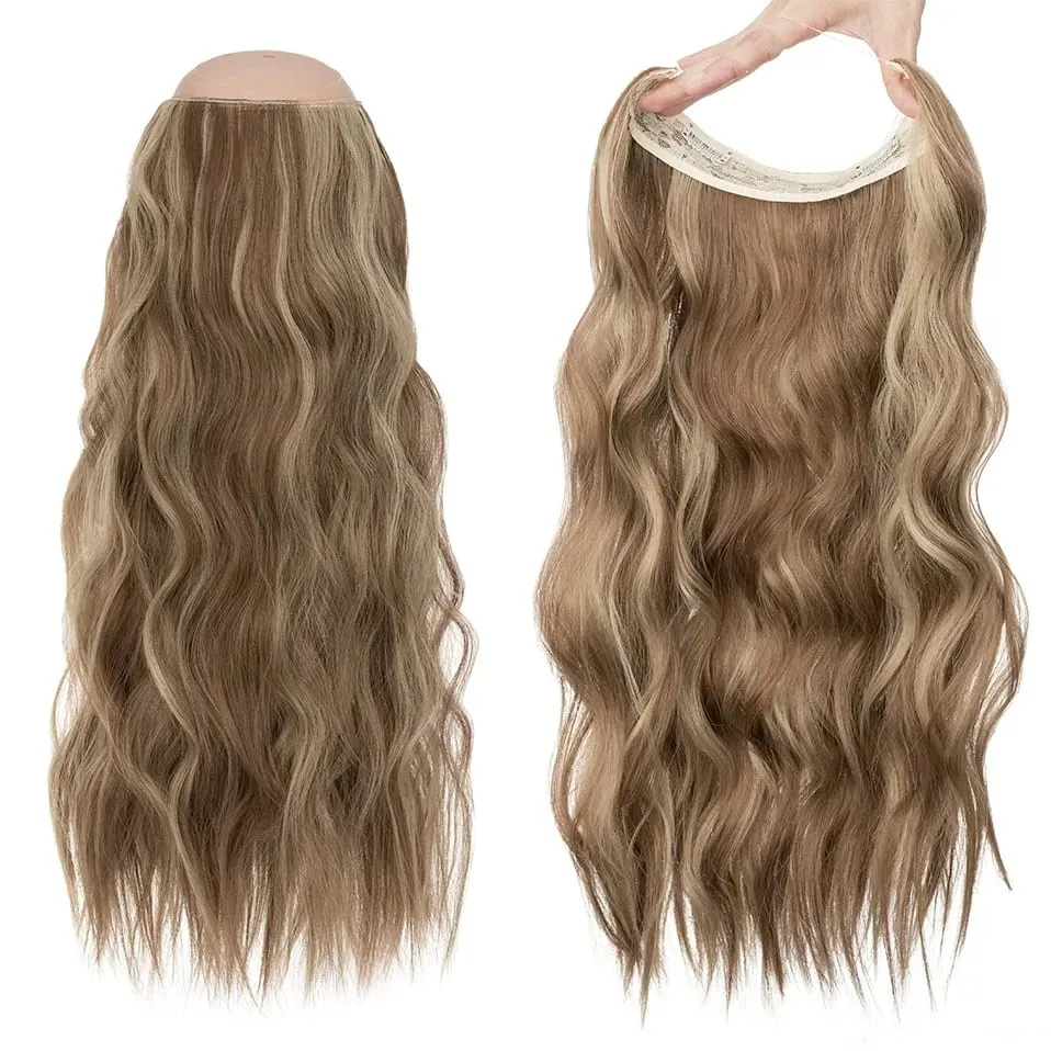 Synthetic Invisible Wire Hair Extensions Adjustable Long Clip in Wave Curly Secret Hairpiece for Women Fish Line Hair — image 5