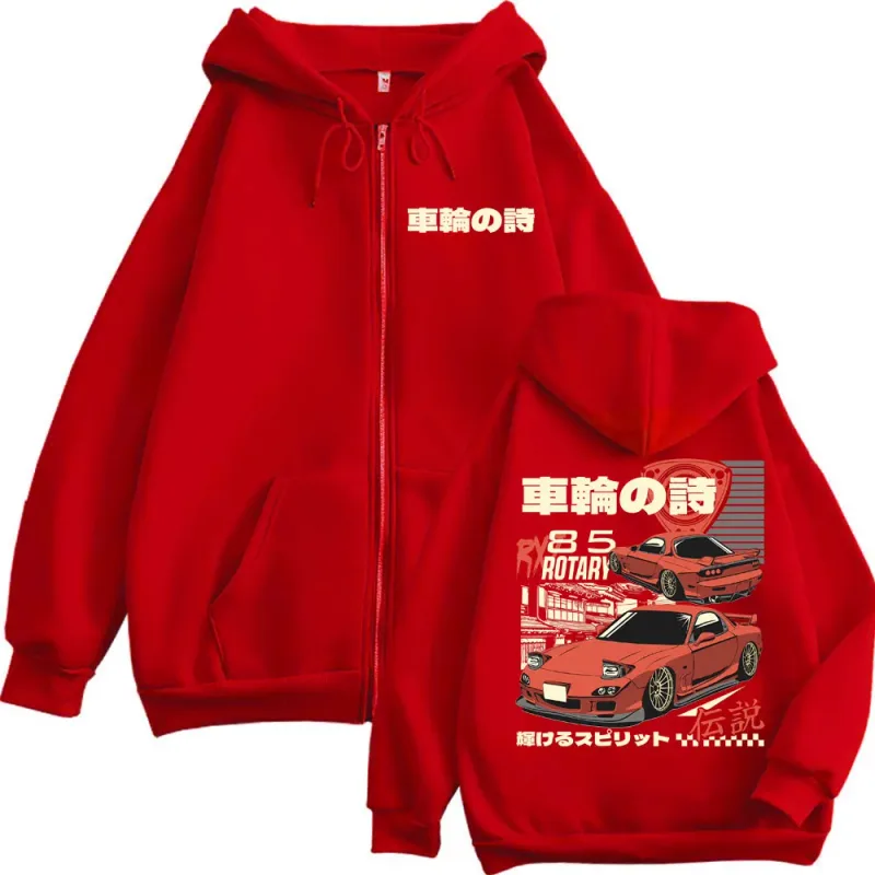 Anime Initial D Drift AE86 Graphic Zipper Hoodies RX7 R34 Skyline GTR JDM Zip Up Sweatshirts Men Women Harajuku Manga Pullovers — image 3