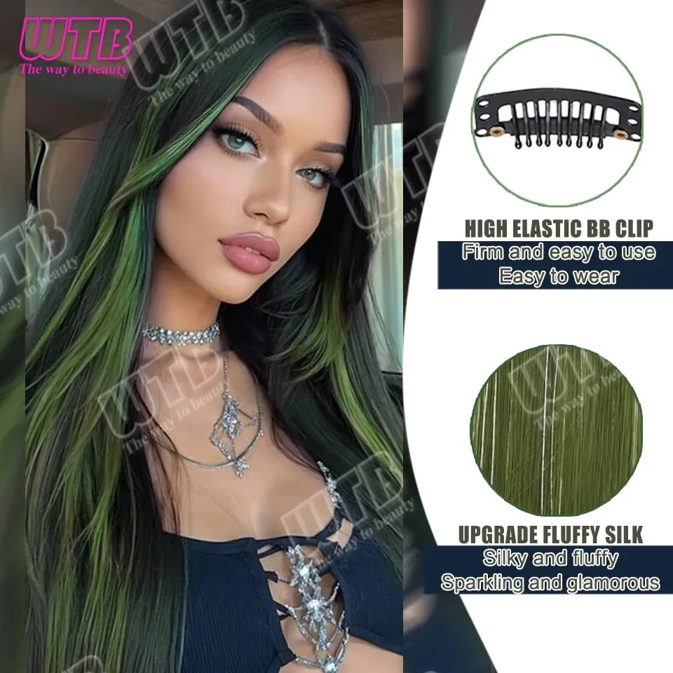 Peluca sintética de 60 cm, extensión de cabello coloreado estilo Clip BB con cable láser, adecuada para que mujeres y niñas la usen en días festivos y fiestas — image 4