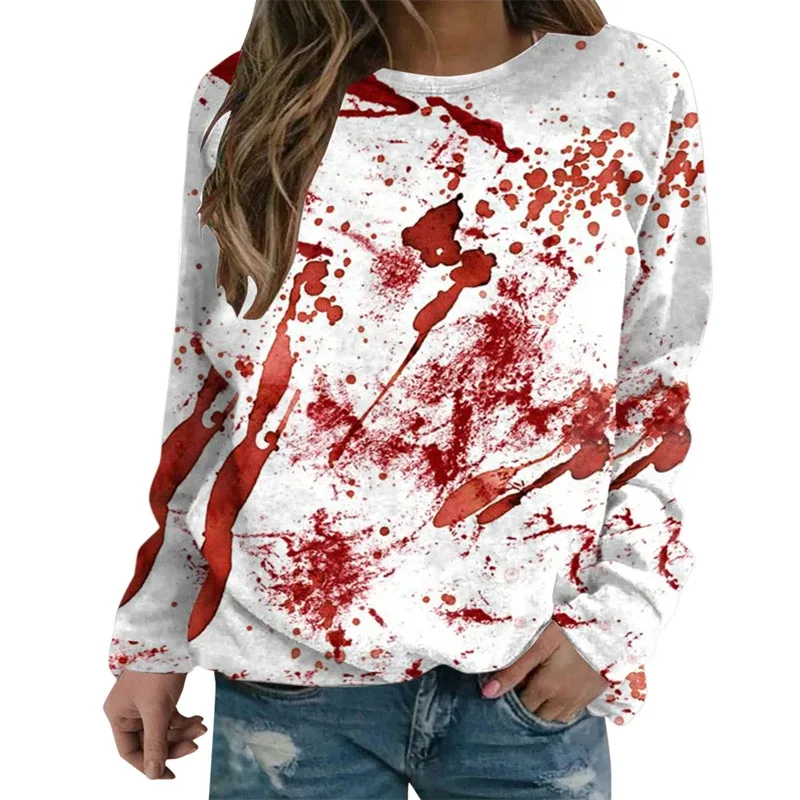 Sweatshirt Grafik Darah Keganasan Rekaan Pesta Halloween Pakaian Wanita Saya Baik Berdarah Wanita Sweater Wanita Seram Pullover Y2k — image 20
