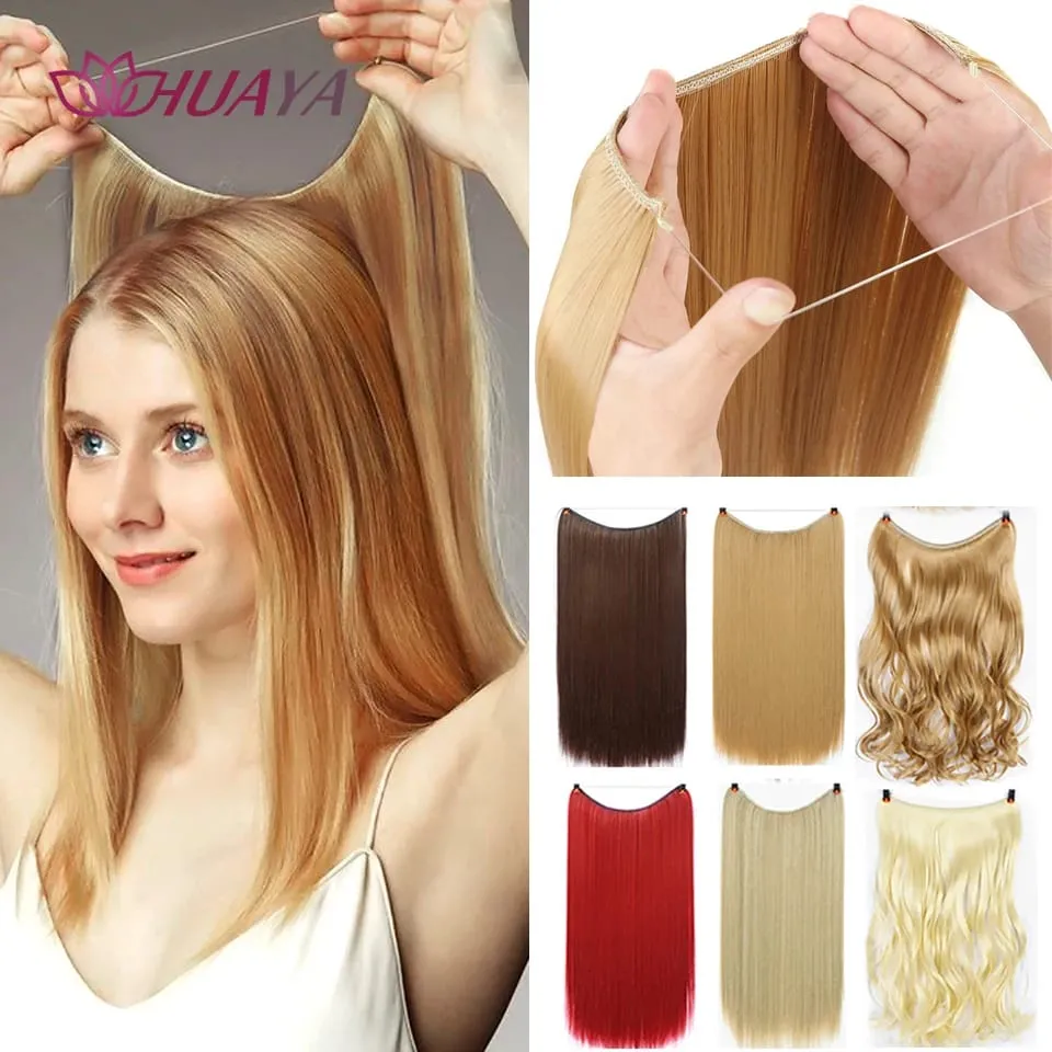 Synthetic Long Straight Invisible Wire No Clips In Hair Extensions Fake Hair Pieces Secret Fish Line Hairpieces For Women — image 2