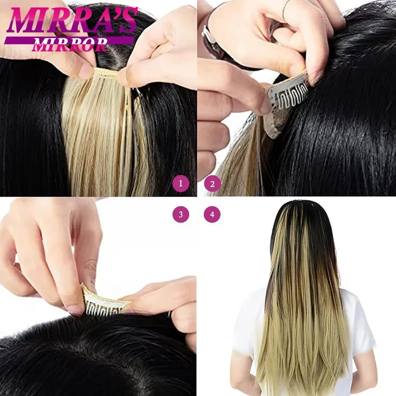 Synthetic Clip in Hair Extensions 6 Pcs/Set 16 Clips Long Straight Hairpieces Clip On Hair Extension for Women Blonde — image 3