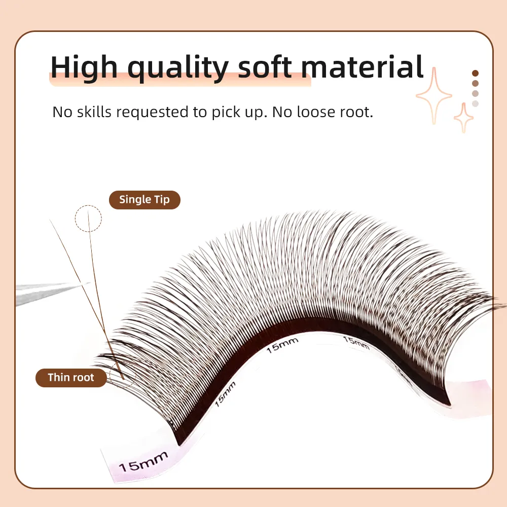 Yelix Brown 2D Y Premade oční řasy Prodlužování řas s jednou špičkou Přirozené Husté Měkké Bez uvolnění Kořen Snadné Fan Salon Lash Cilios Y — image 3