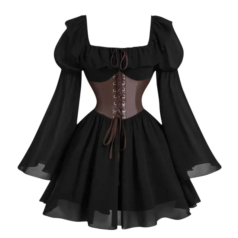 Zaman Renaissance Abad Pertengahan Baru Lengan Panjang Wanita Bubble Sleeve Dress Halloween Fesyen Retro Parti Baharu Skirt Pinggang