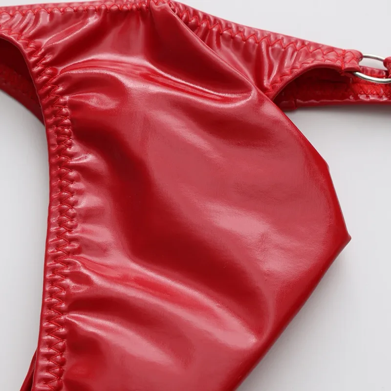 1pc Mannen Glanzend Lederen Taille Met Metalen Ring G-strings Thongs Gay Ardennen Pouch Lage Taille Rekbaar ondergoed Butt-Bloot Sexy — image 6