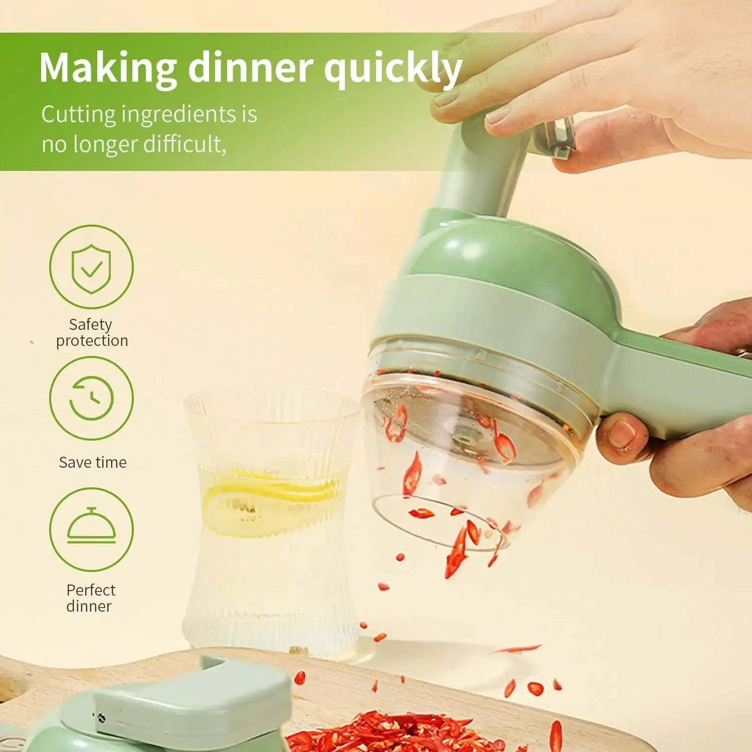 4 In 1 Vegetable Cutter Multifunctional Handheld Electric Wireless Chop Garlic Mash Minced Slice Onion Cutting Cooking Gadget — image 2