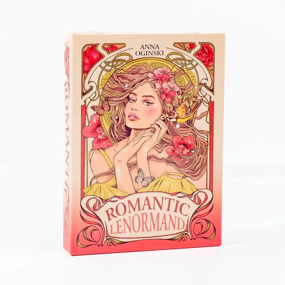 Romantic Lenormand Oracle Cards 37 Pcs Deck 10.2x7.2cm English Vision Art Nouveau Floral Motifs for Party Board Playing Games