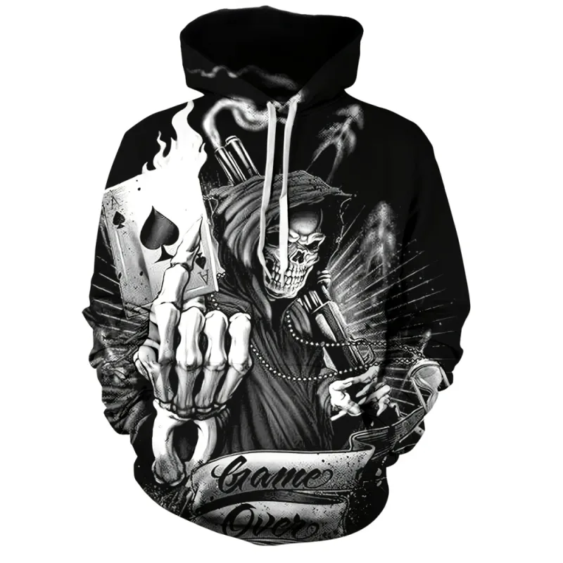 3D Printed Skull and Rose Sweatshirts Drawstring Sportwear Long Sleeved Tops Men's Hooded Hoodies Street Graphic Men's Clothing — image 6