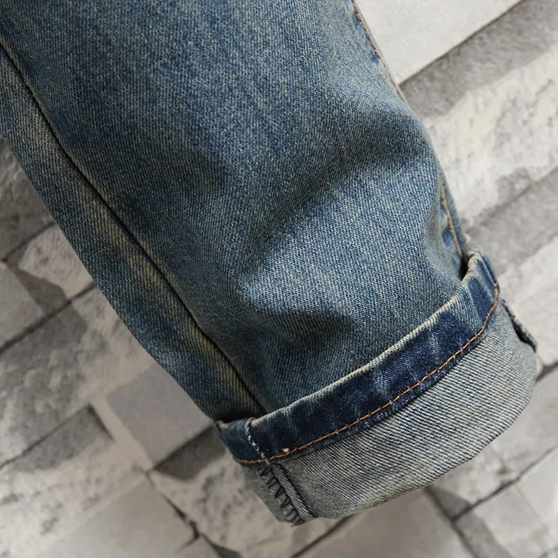 Distressed Ripped Jeans Men's Retro Blue Fashion Slim Motorcycle Trousers Male Hip-hop Street Male Hole Denim Pants — image 4