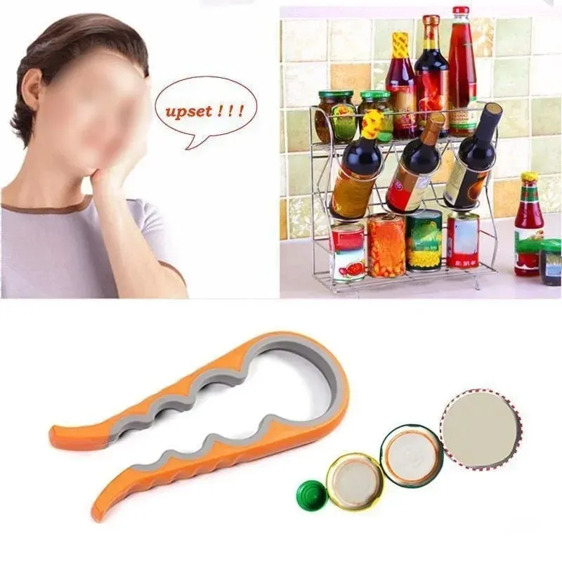 4 in 1 Multi-Function Non Slip Colorful Can Opener Tool Get Lids Off Easily Jar Opener Bottle Opener Jar Gripper for Weak Hands
