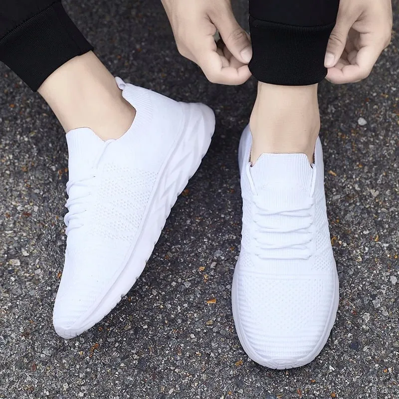 Herren-Mesh-Strick-Wanderschuhe ohne Schnürung, elastische Slip-On-Sneaker, atmungsaktiv, leicht, lässig, Sportschuhe — image 4