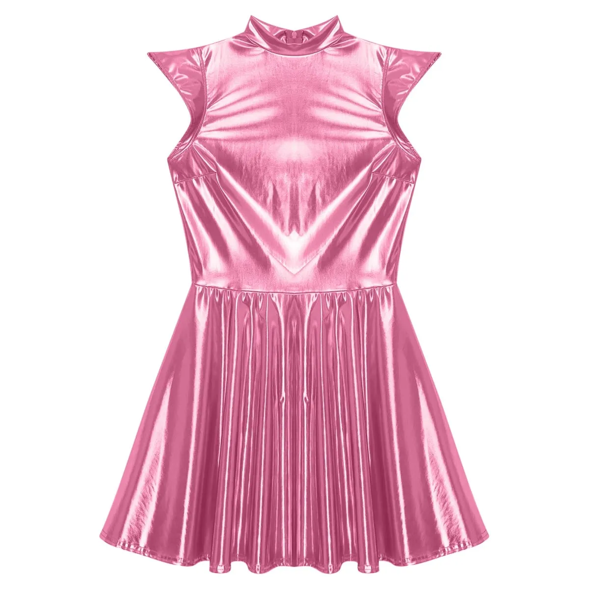 Womens Cocktail Dress Shiny Metallic Dress Alien Space Cap Sleeve High Waist A-line Dress for Halloween Party High Street Dress
