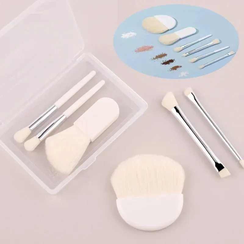 6 Buah Set Kuas Rias Travel Mini dengan Kotak Bening Kuas Rias Concealer Pencampur Foundation Bedak Kosmetik Portabel — image 1