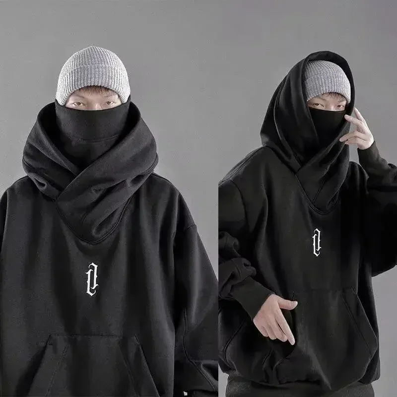 Winter Embroidery Turtleneck Men's Hooded Sweatshirt Japanese Ninja Oversized Hoodies Hip Hop Fleece Pocket Streetwear Y2K Hoody — image 3