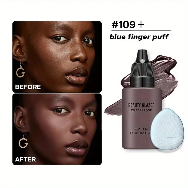 2024 New Foundation +Puff set Liquid Matte Full Coverage Foundation Waterproof Matte Natural Foundation With Blue Thumb Puff — image 9