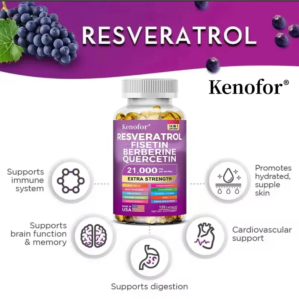 Resveratrol NAD Grape Seed and Berberine Capsules Improve Immunity Antioxidants Cardiovascular Health Promotes Smooth Skin