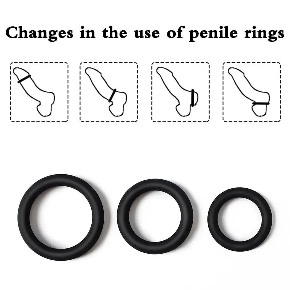 Cock Rings 3PCS Flash In The Night Lock Durable Silicone Penis Ring Sex Toys for Men Male Delay Ejaculation Scrotum Lock Ring — image 5
