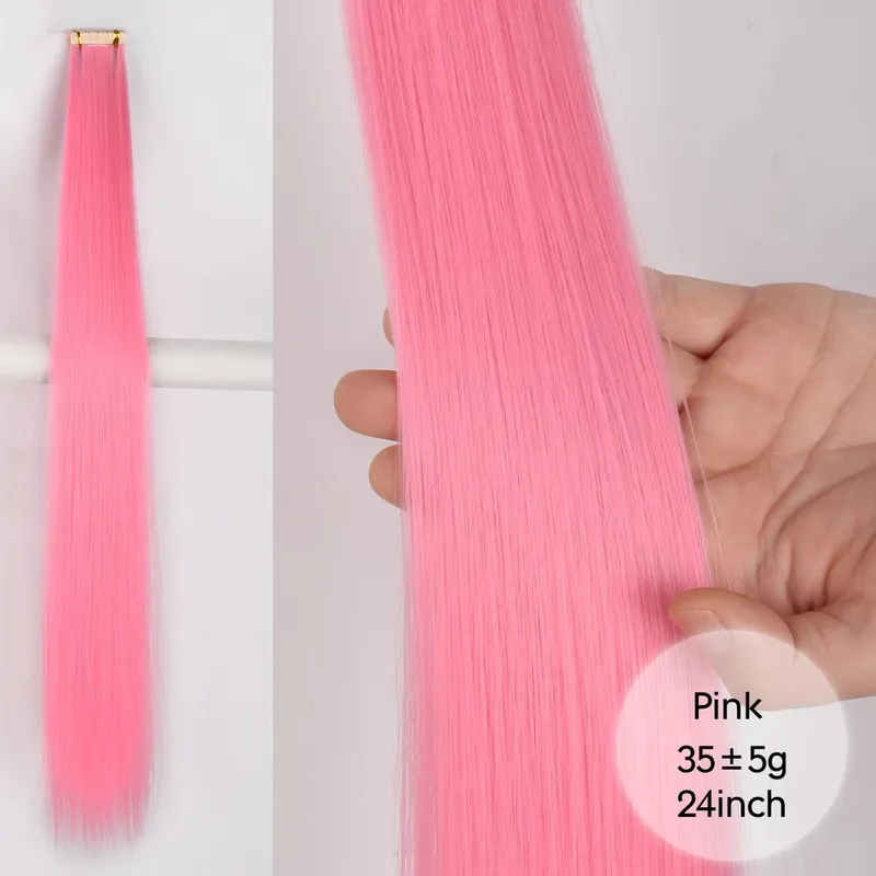 Tape In Straight Synthetic Hair Extensions Invisible Hand Tied Tape in Hair Natural Skin Weft Seamless Double-sided Adhesiv — image 15