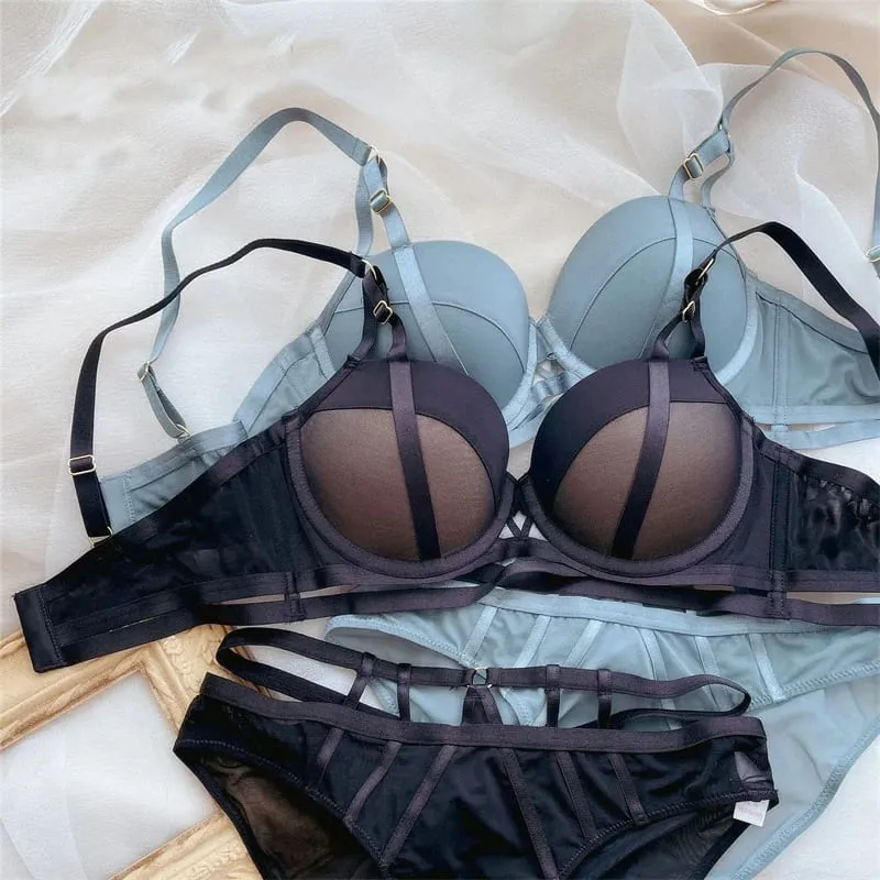 Europe Women Lace Underwear Sexy Hollow Push Up Bra Set Classic Bandage Adjustable Brassiere Cotton Thicken Plus Size Lingerie — image 1
