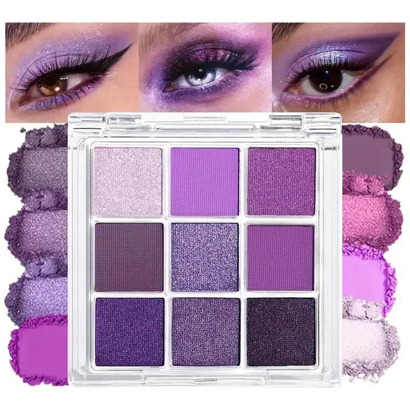 Blossom Purple & Pink Shimmer Eyeshadow Palette - 9 Colors Long-Lasting Waterproof Matte & Shimmer Smoky Eye Makeup Palette