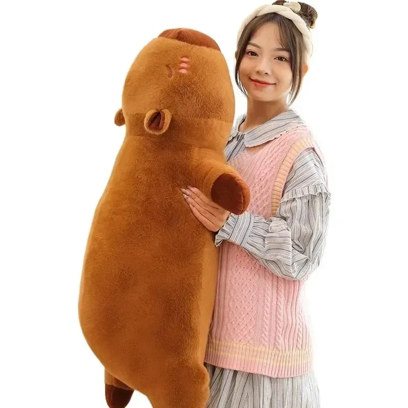 Kawaii Capybara Plys Legetøj Fyldt Capibara Fluffy Dukke Lang Sove Blød Pude Sofa Pude Nap Sovelegetøj til skolejul — image 5