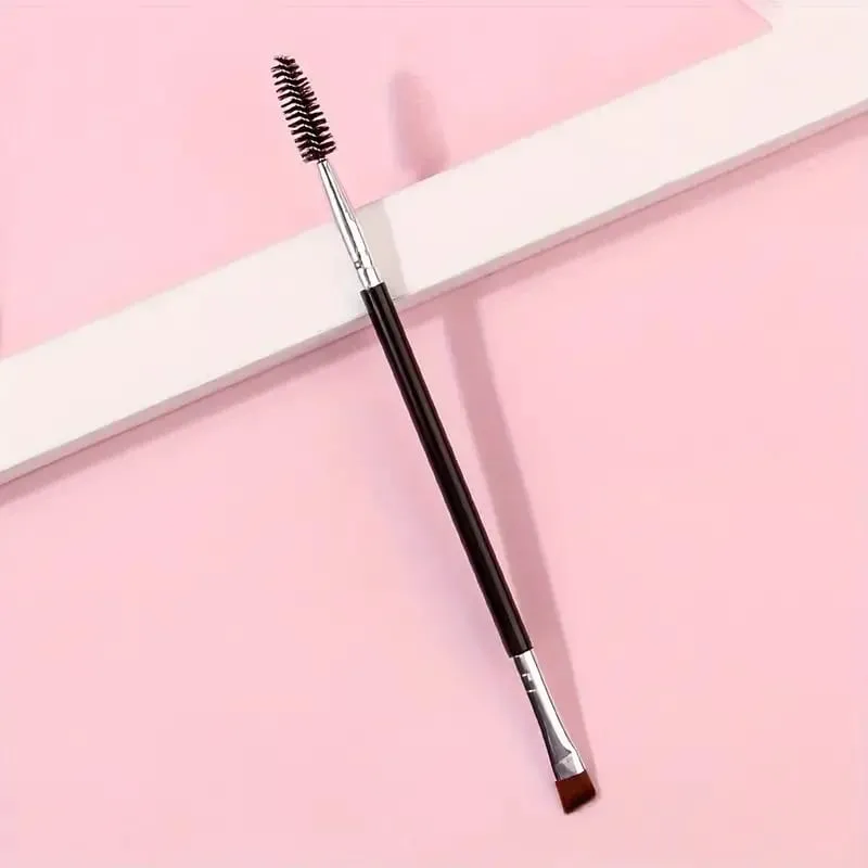 새로운 2-in-1 대형 이중 눈썹 및 아이라이너 브러시 - 베벨 눈썹 파우더 나선형 블렌드 및 플랫 아이 블랙 어플리케이터