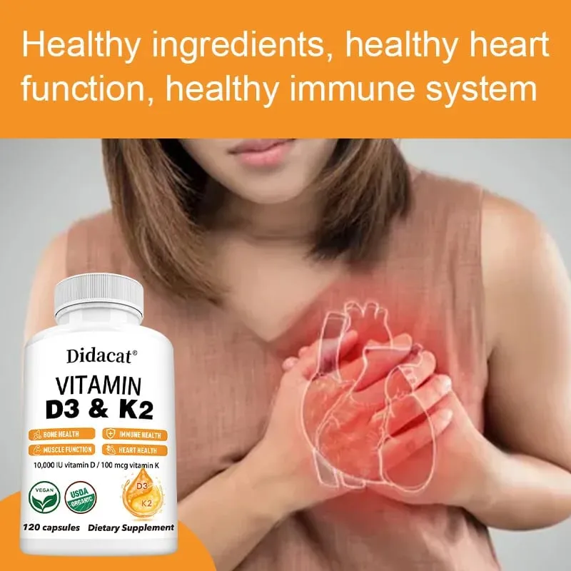 Vitamin D3+K2 Supplement 10000IU Vitamin D3 and K2 (MK-7) Capsules for Bone Heart Muscle Immune Support Non-GMO — image 2