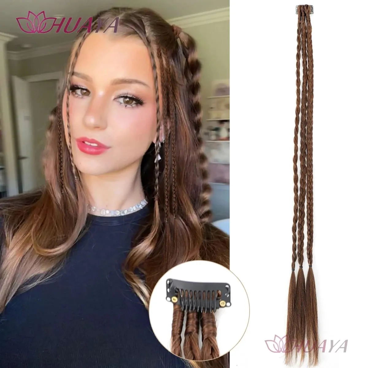 Front Braids Clip in Hairstyle With 3 Braids On Each Clip A Total Of 22 Inch Long Natural Soft Synthetic Hairpieces for Gi — image 8