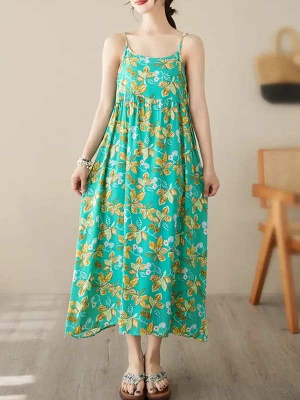 sleeveless strap vintage floral Polka Dot new in dresses for women casual loose long summer beach dress elegant clothing 2025 — image 5