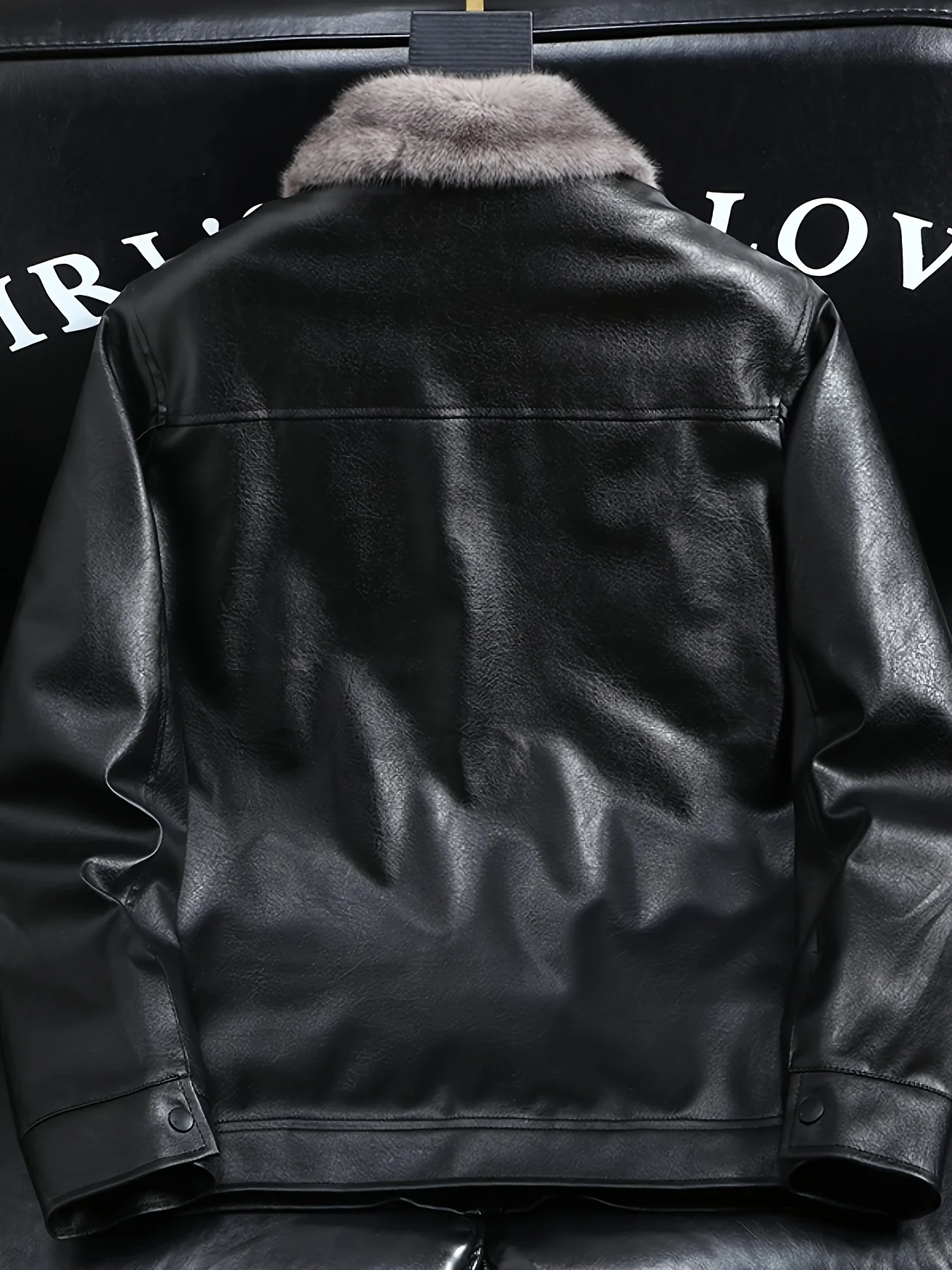 Men's Autumn and Winter Black Gold Graphene Lined Camel Hair Warm Fur Collar Pu Leather Jacket — image 2